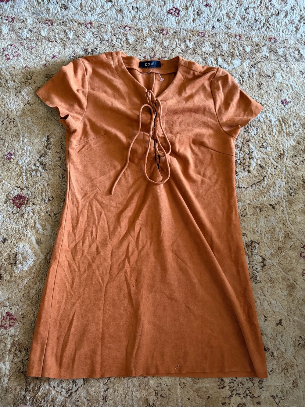 DO+BE Rust Tie-Front Short Sleeve dress - faux suede EUC casual or costume boho